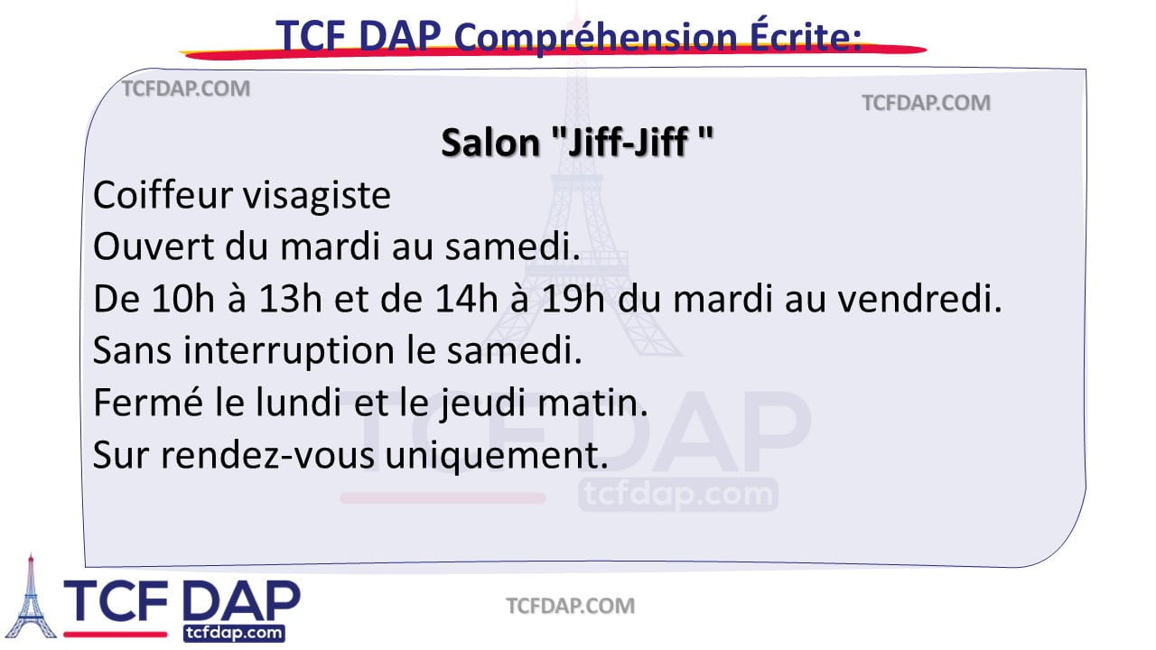TCF DAP Compréhension Écrite