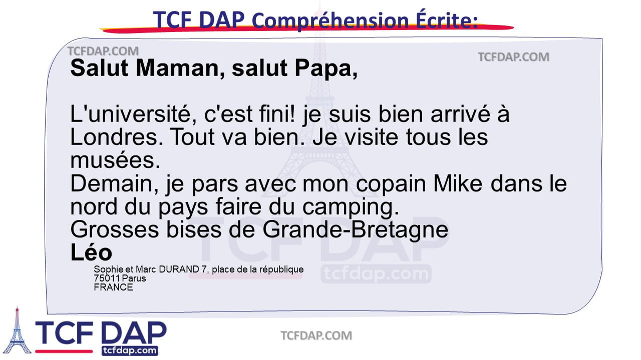TCF DAP Compréhension Écrite