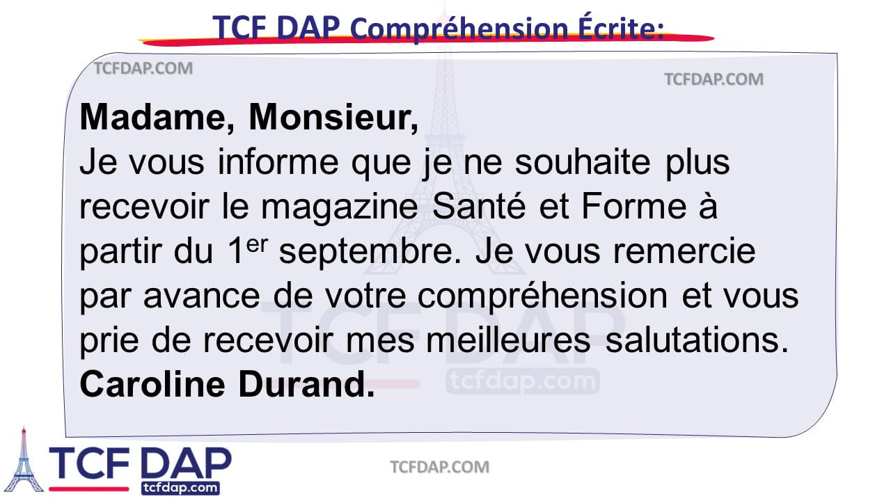 TCF DAP Compréhension Écrite