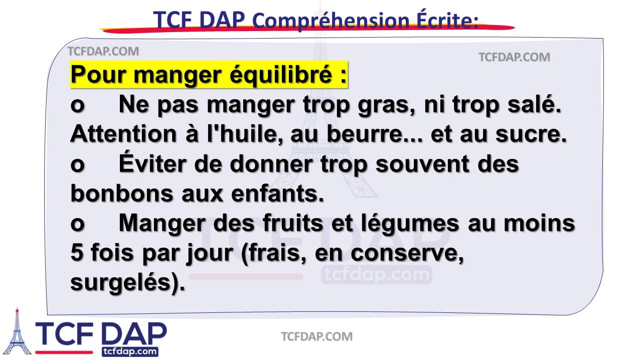 TCF DAP Compréhension Écrite