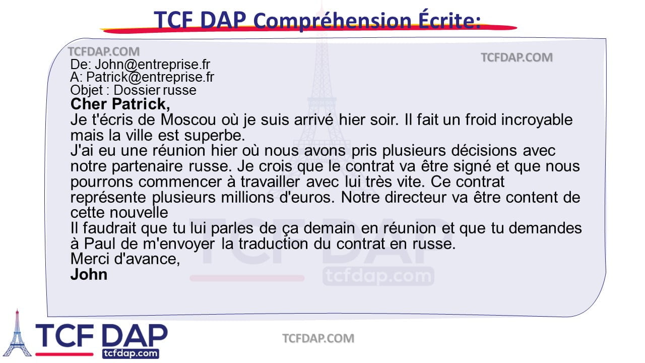 TCF DAP Compréhension Écrite