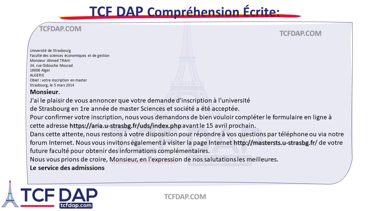 TCF DAP Compréhension Écrite