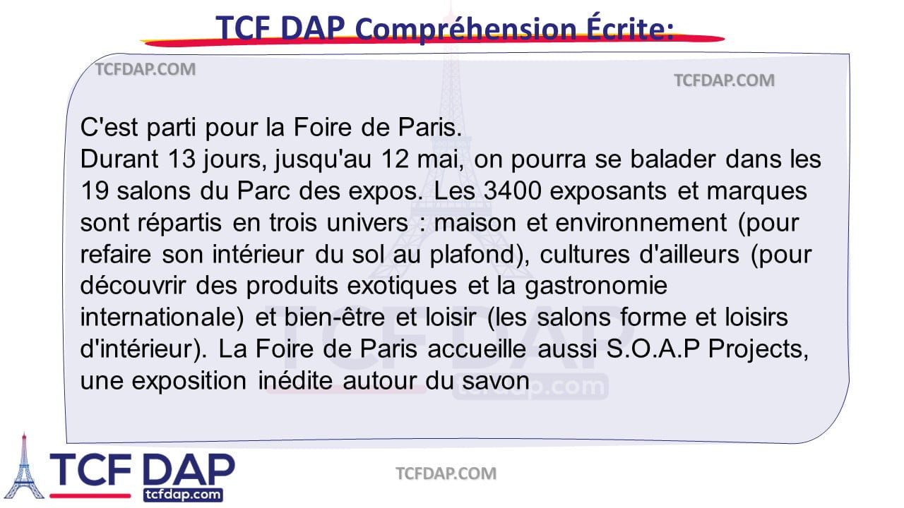 TCF DAP Compréhension Écrite