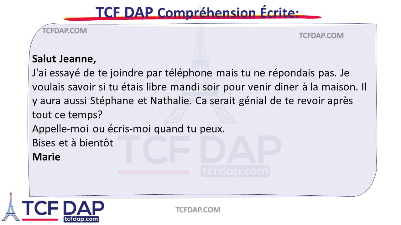 TCF DAP Compréhension Écrite