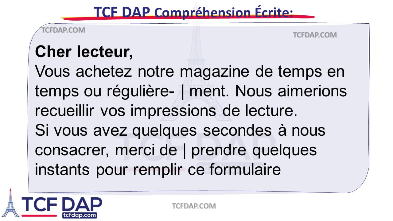 TCF DAP Compréhension Écrite