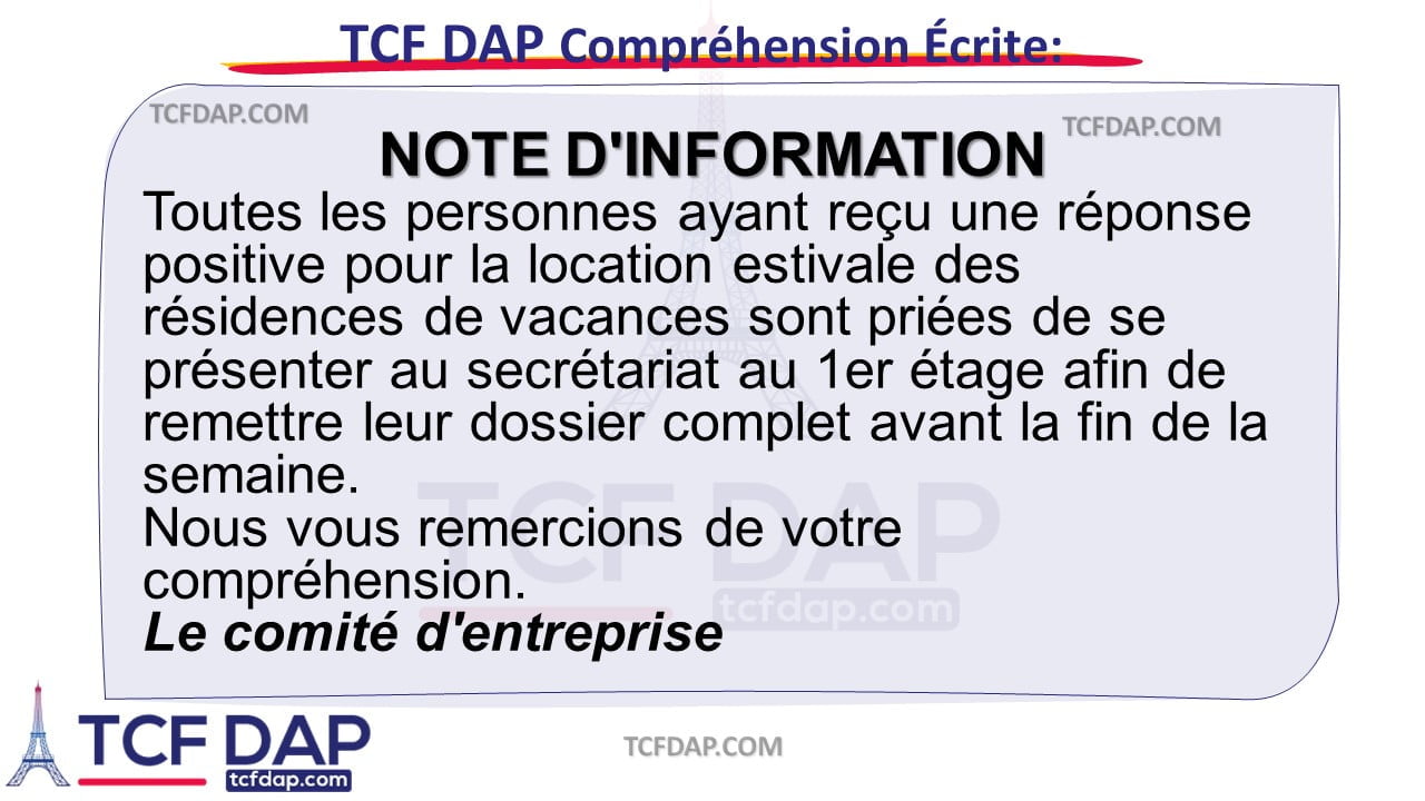 TCF DAP Compréhension Écrite