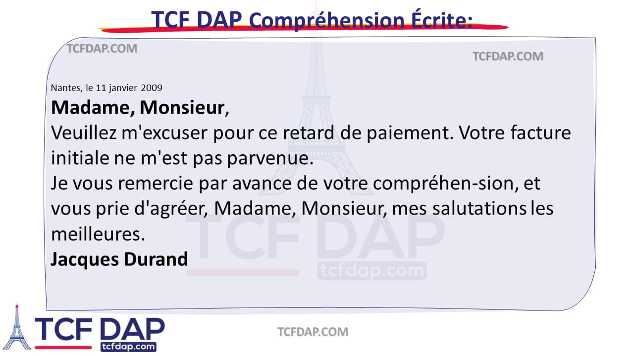 TCF DAP Compréhension Écrite