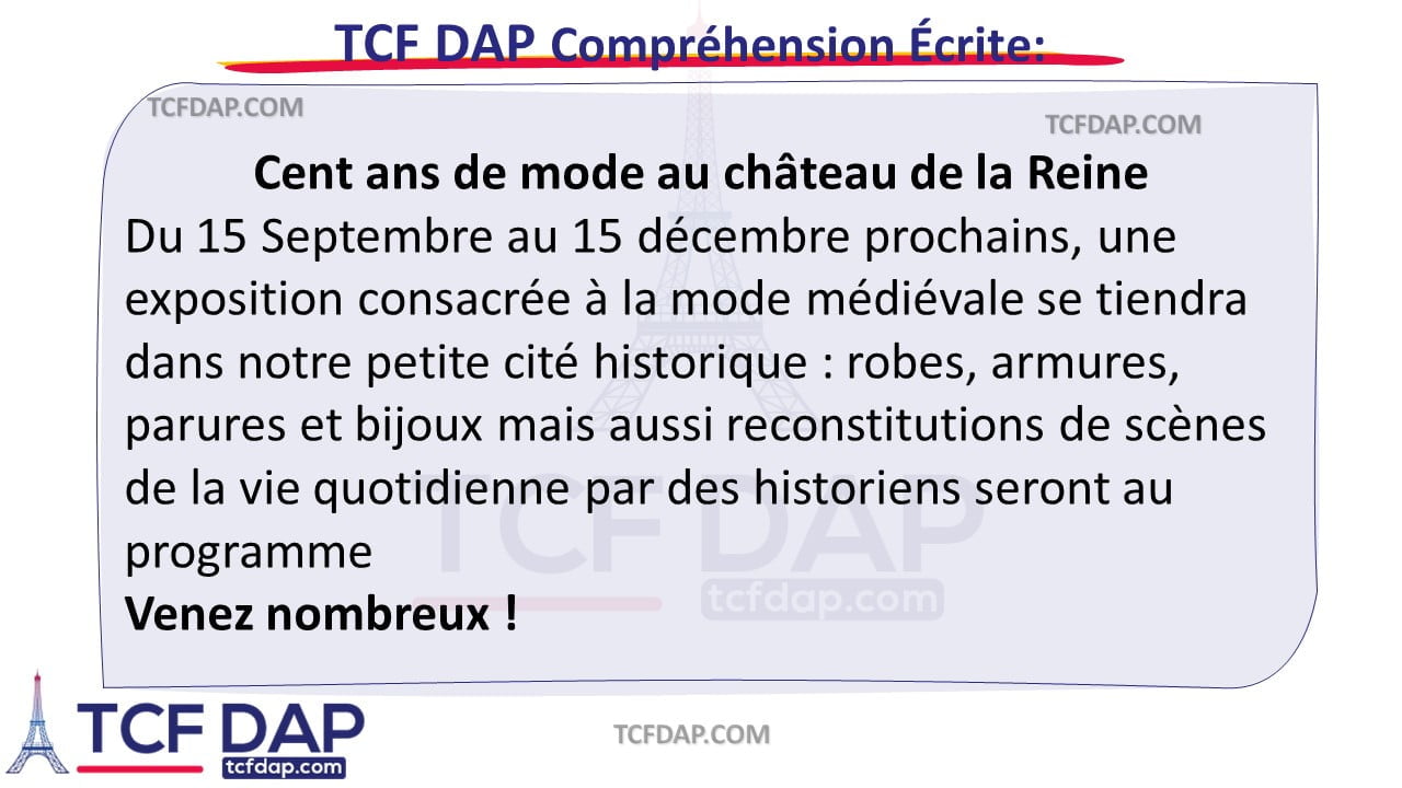 TCF DAP Compréhension Écrite