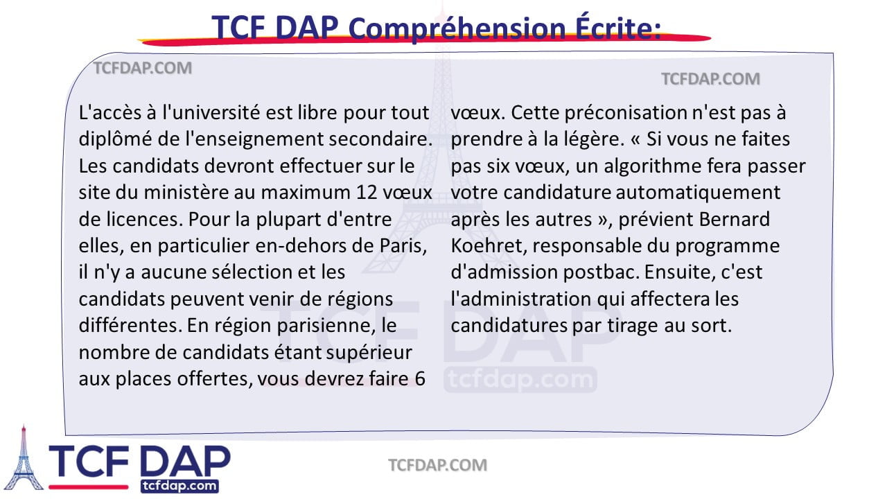 TCF DAP Compréhension Écrite