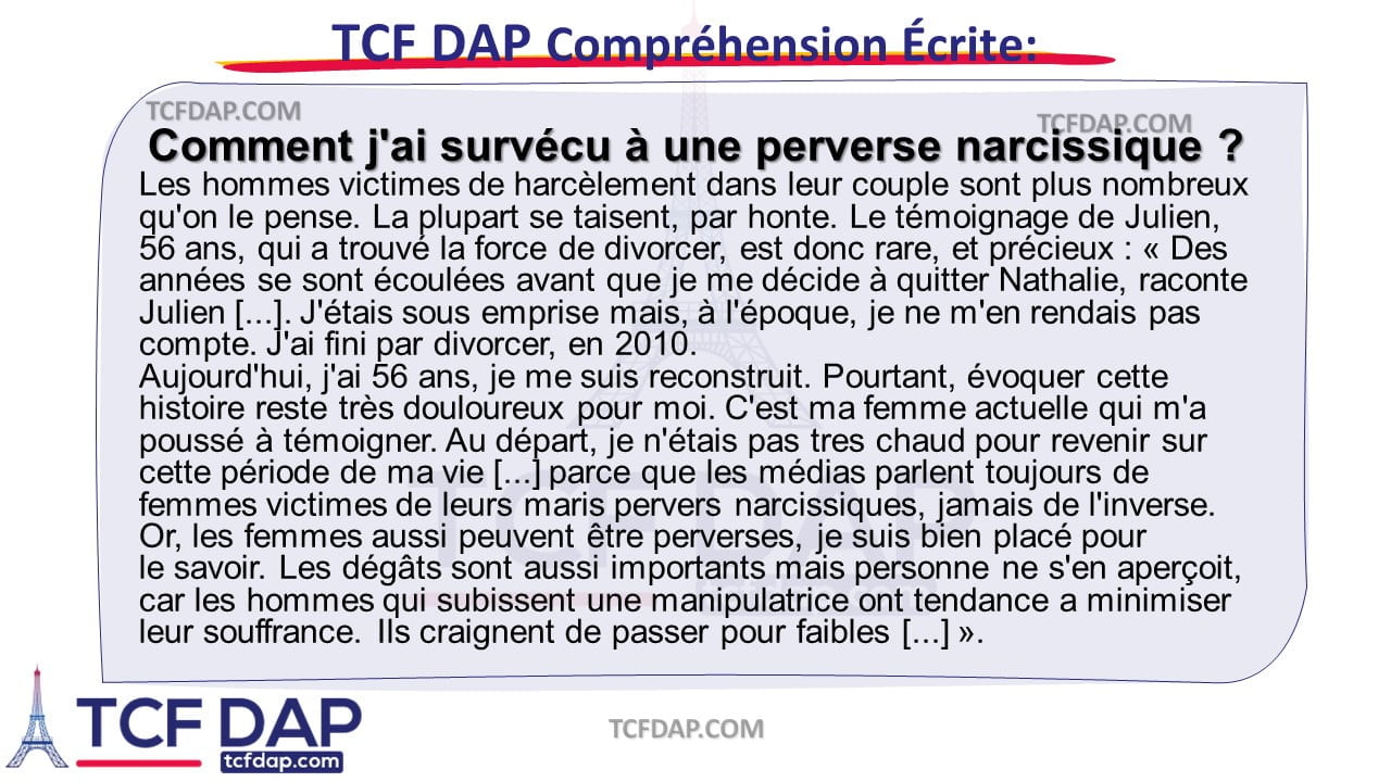 TCF DAP Compréhension Écrite