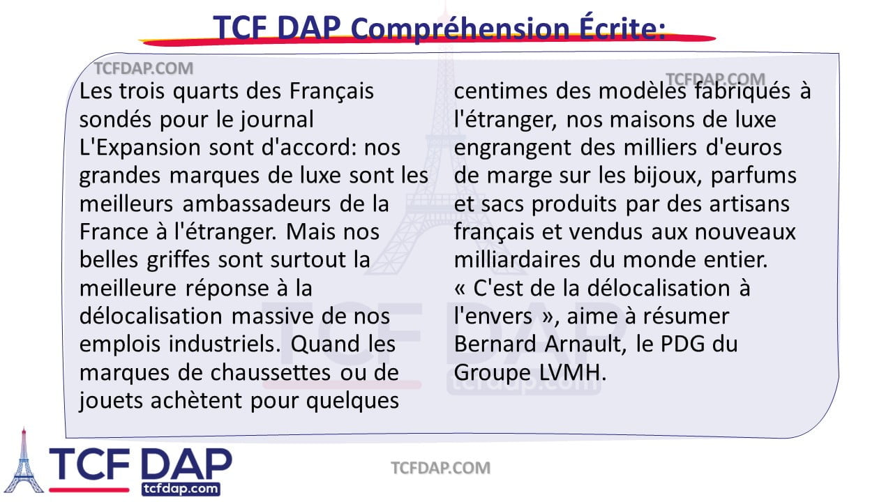 TCF DAP Compréhension Écrite