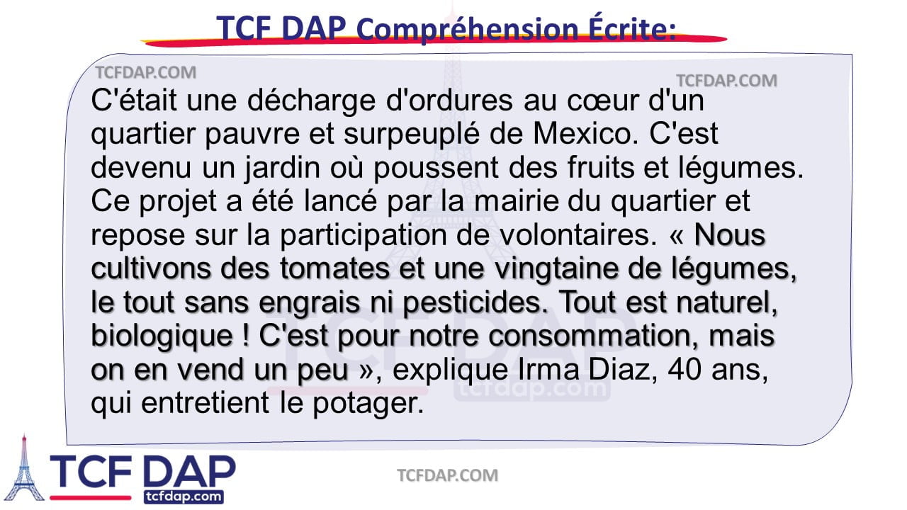TCF DAP Compréhension Écrite