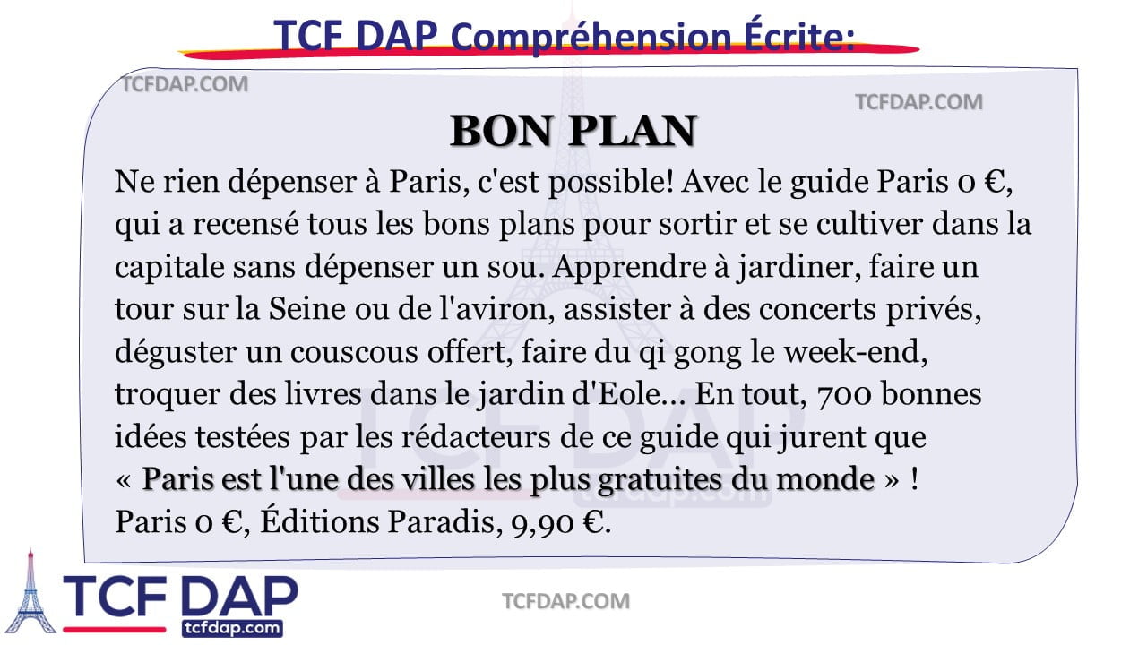 TCF DAP Compréhension Écrite