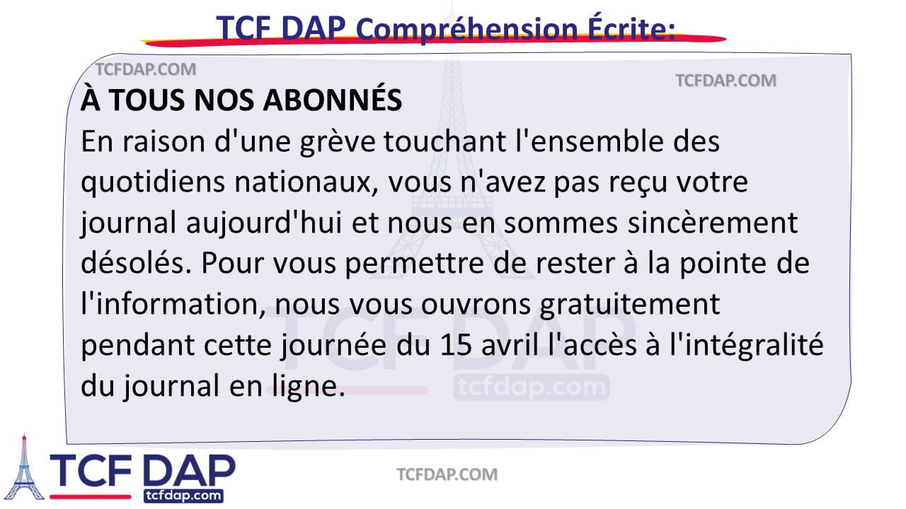 TCF DAP Compréhension Écrite