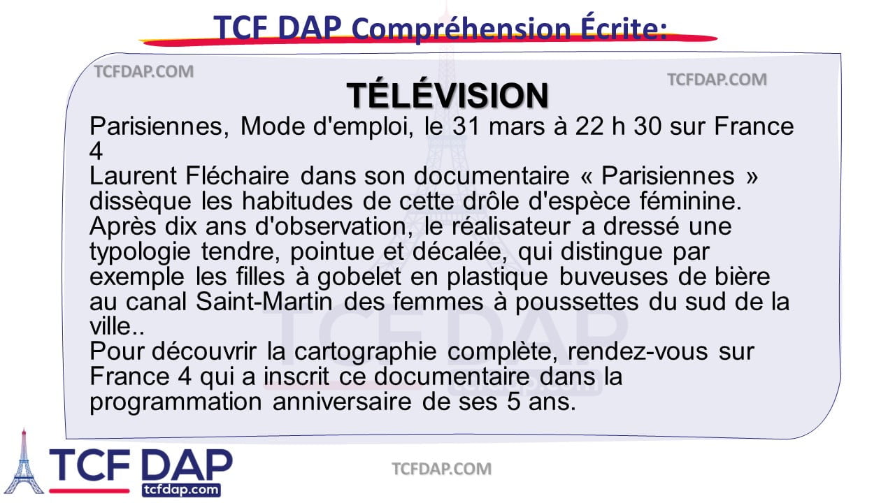 TCF DAP Compréhension Écrite