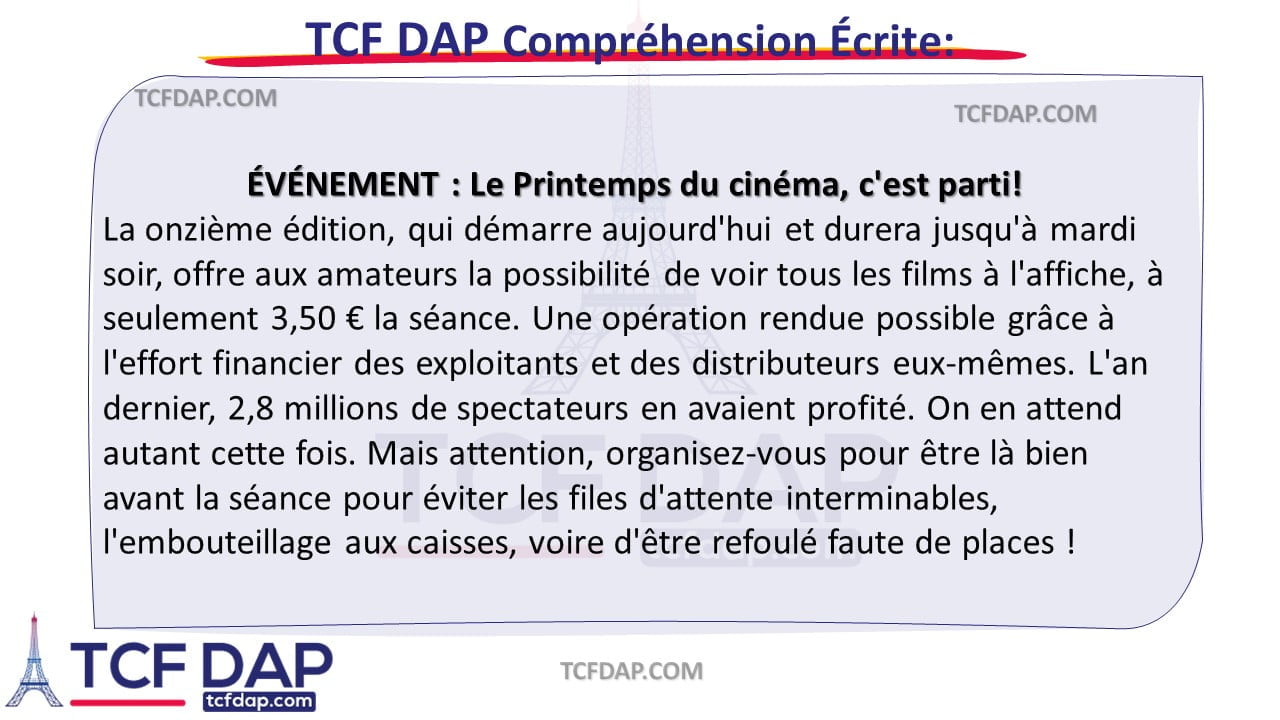 TCF DAP Compréhension Écrite
