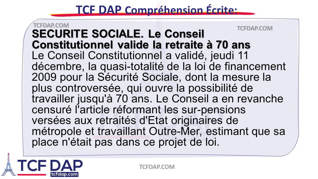 TCF DAP Compréhension Écrite