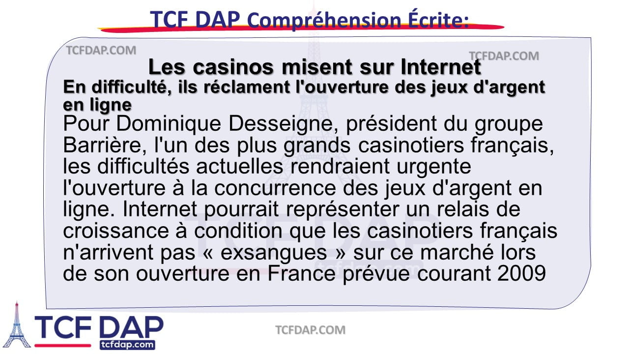 TCF DAP Compréhension Écrite