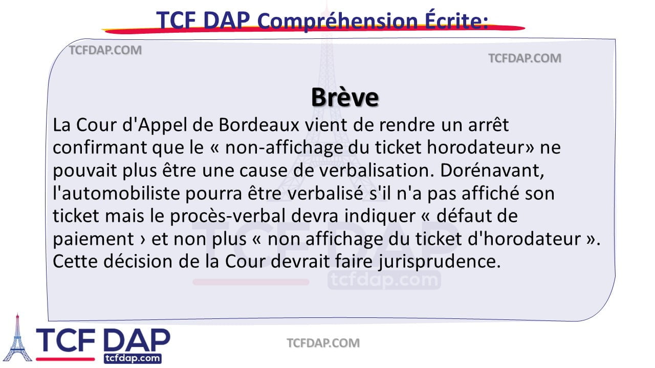 TCF DAP Compréhension Écrite