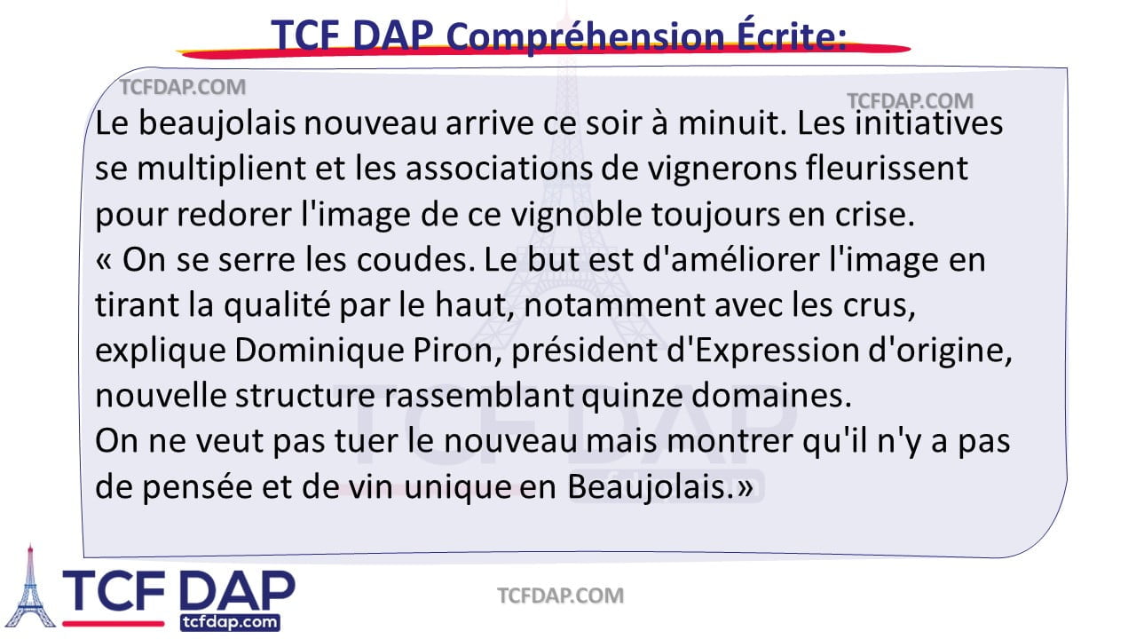 TCF DAP Compréhension Écrite