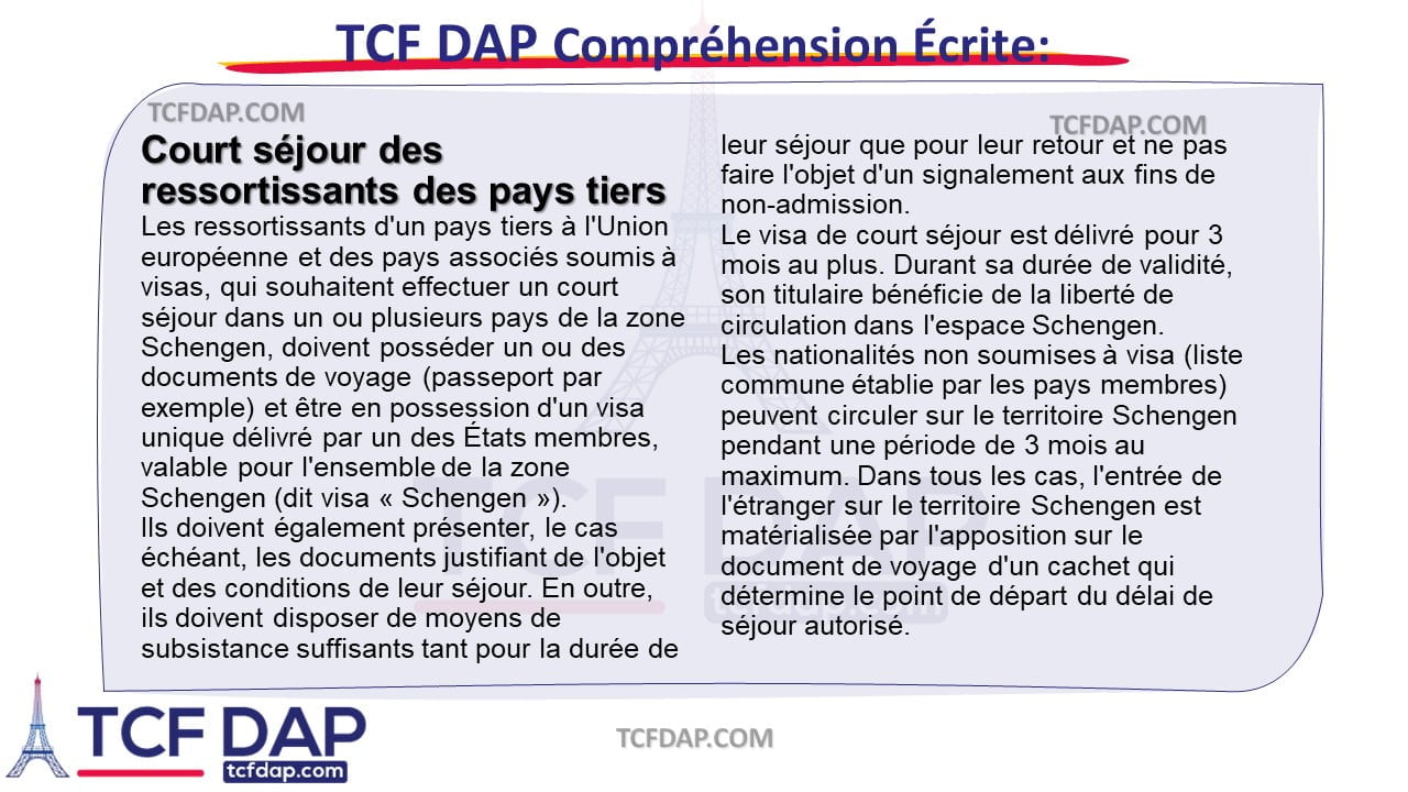 TCF DAP Compréhension Écrite