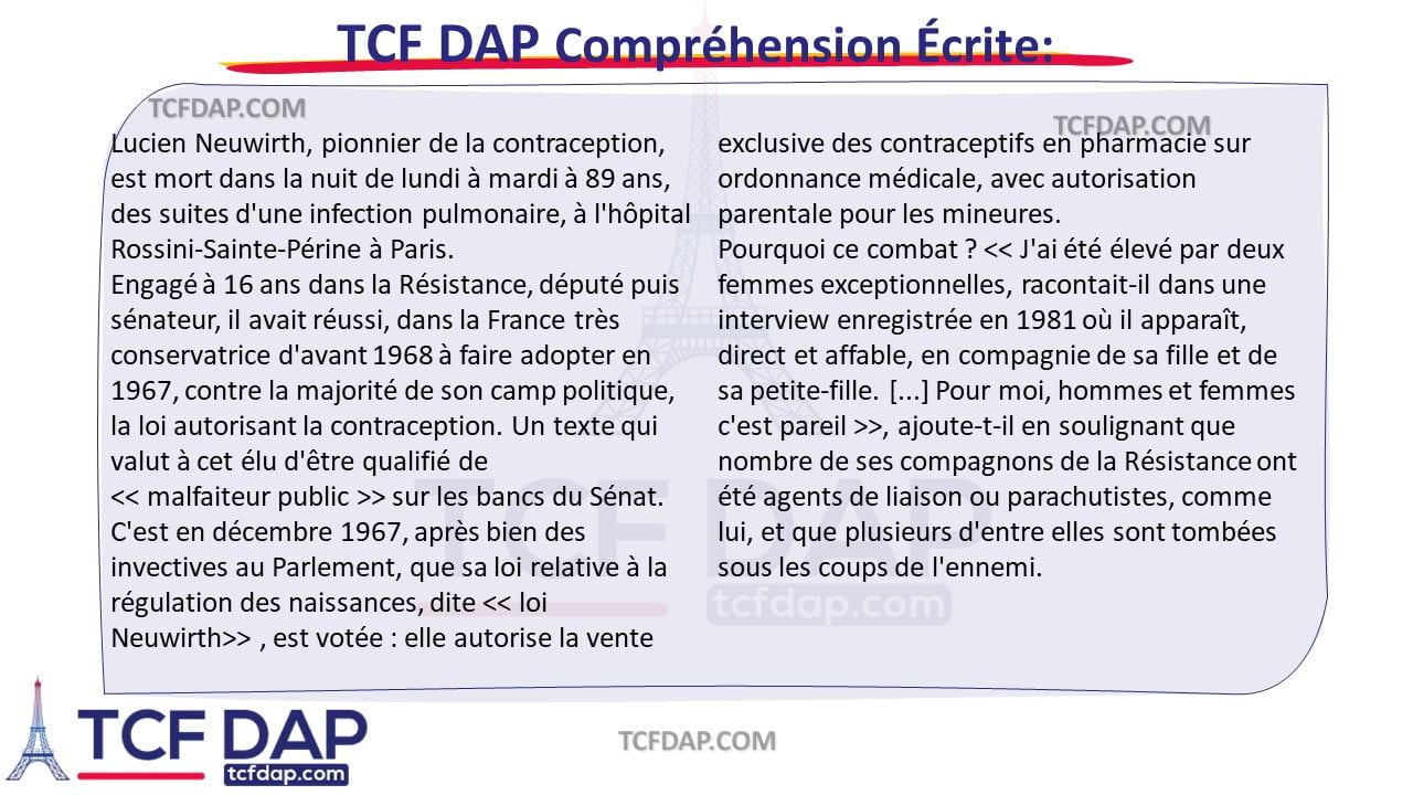 TCF DAP Compréhension Écrite