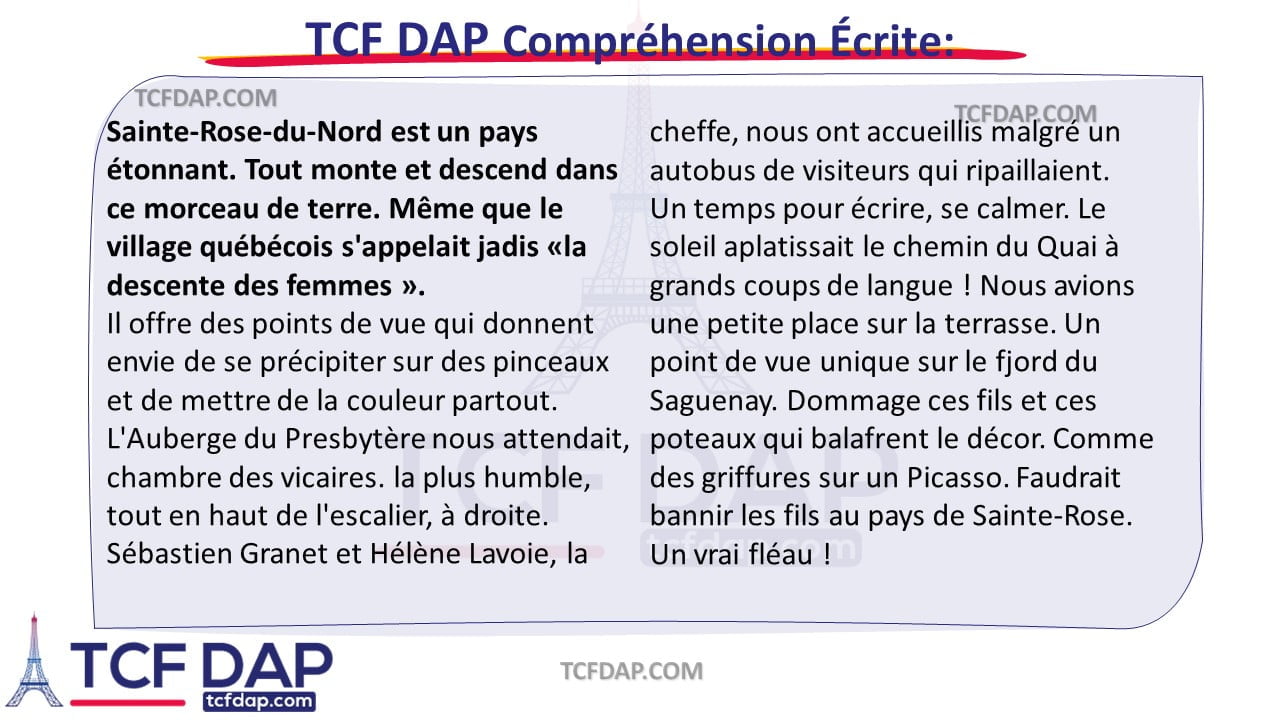 TCF DAP Compréhension Écrite