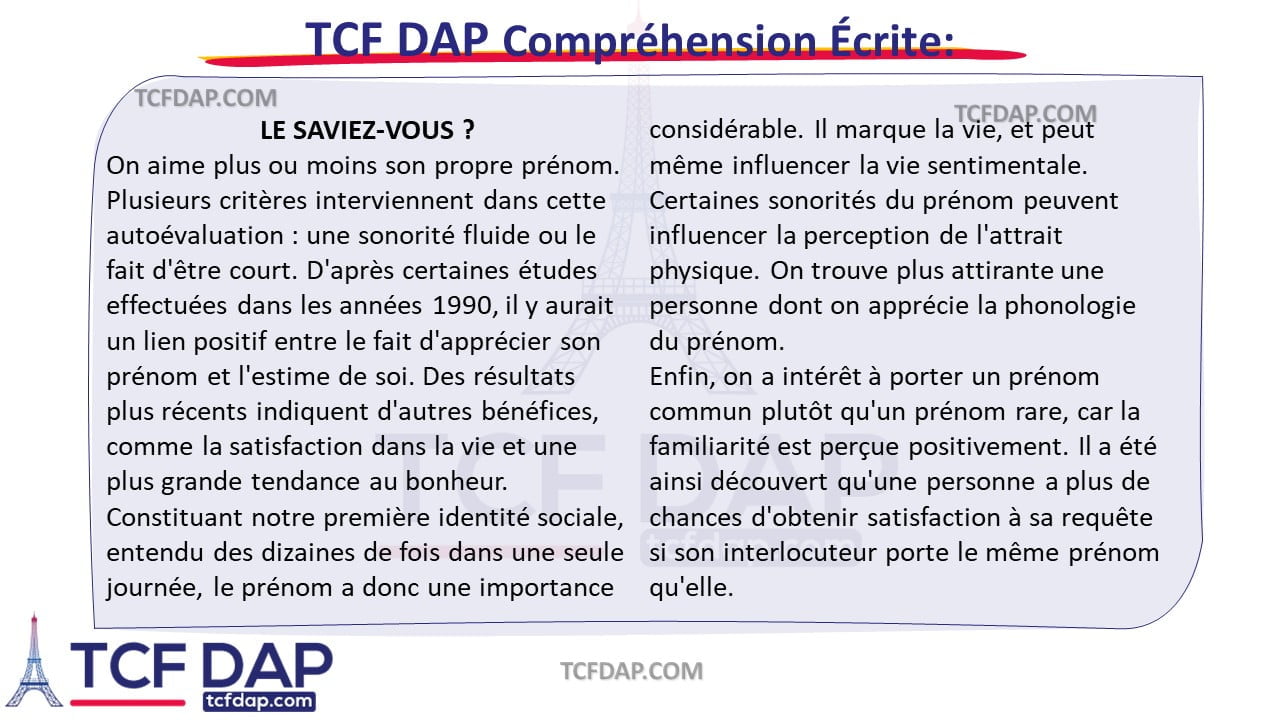TCF DAP Compréhension Écrite