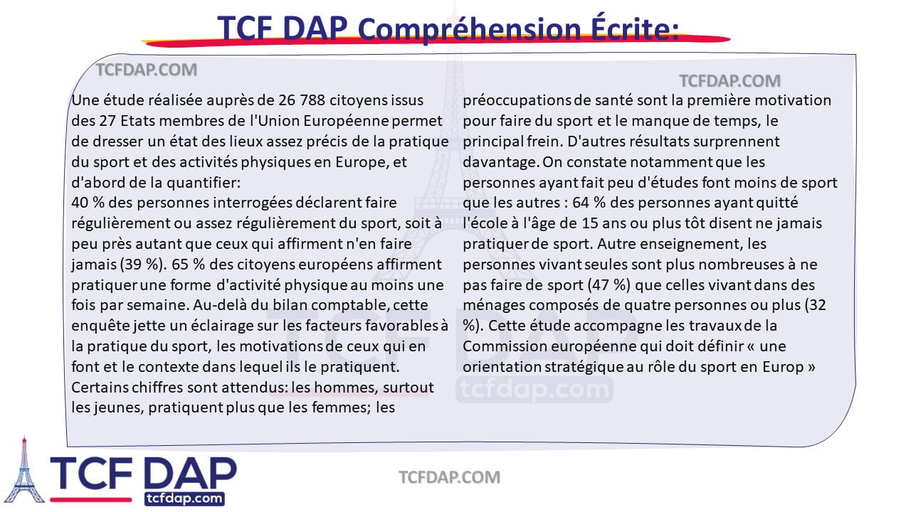 TCF DAP Compréhension Écrite