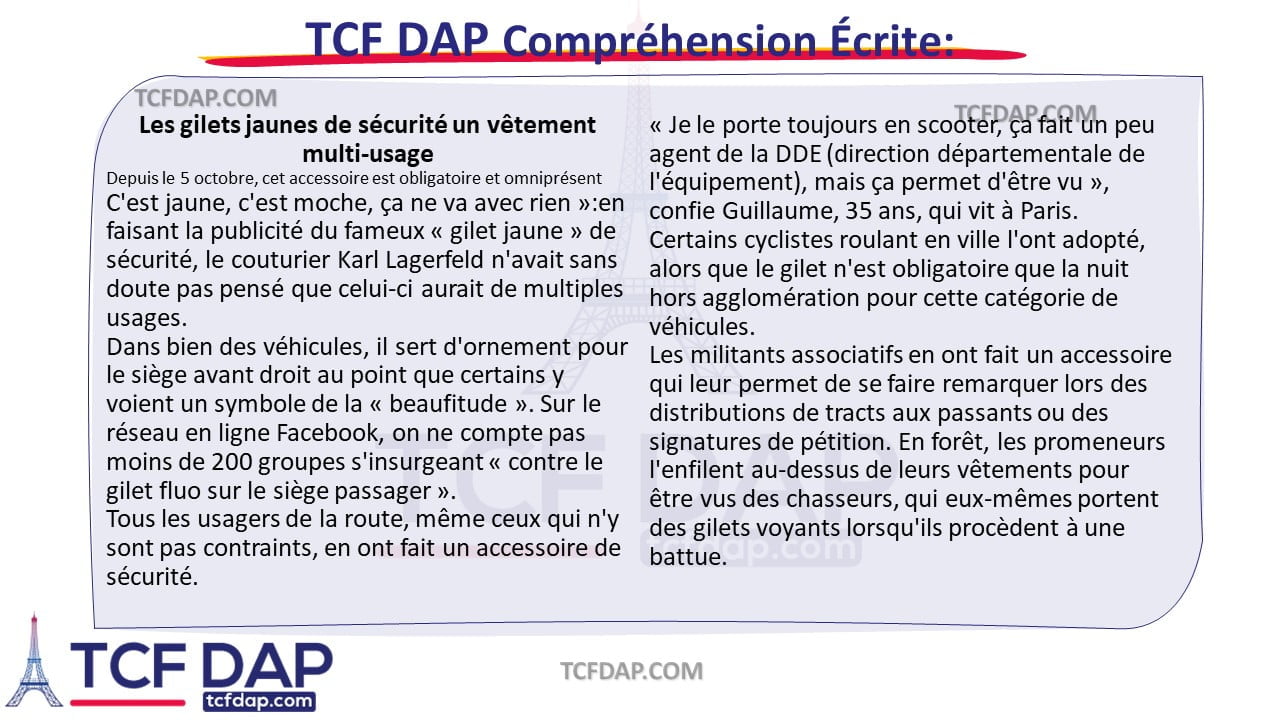 TCF DAP Compréhension Écrite