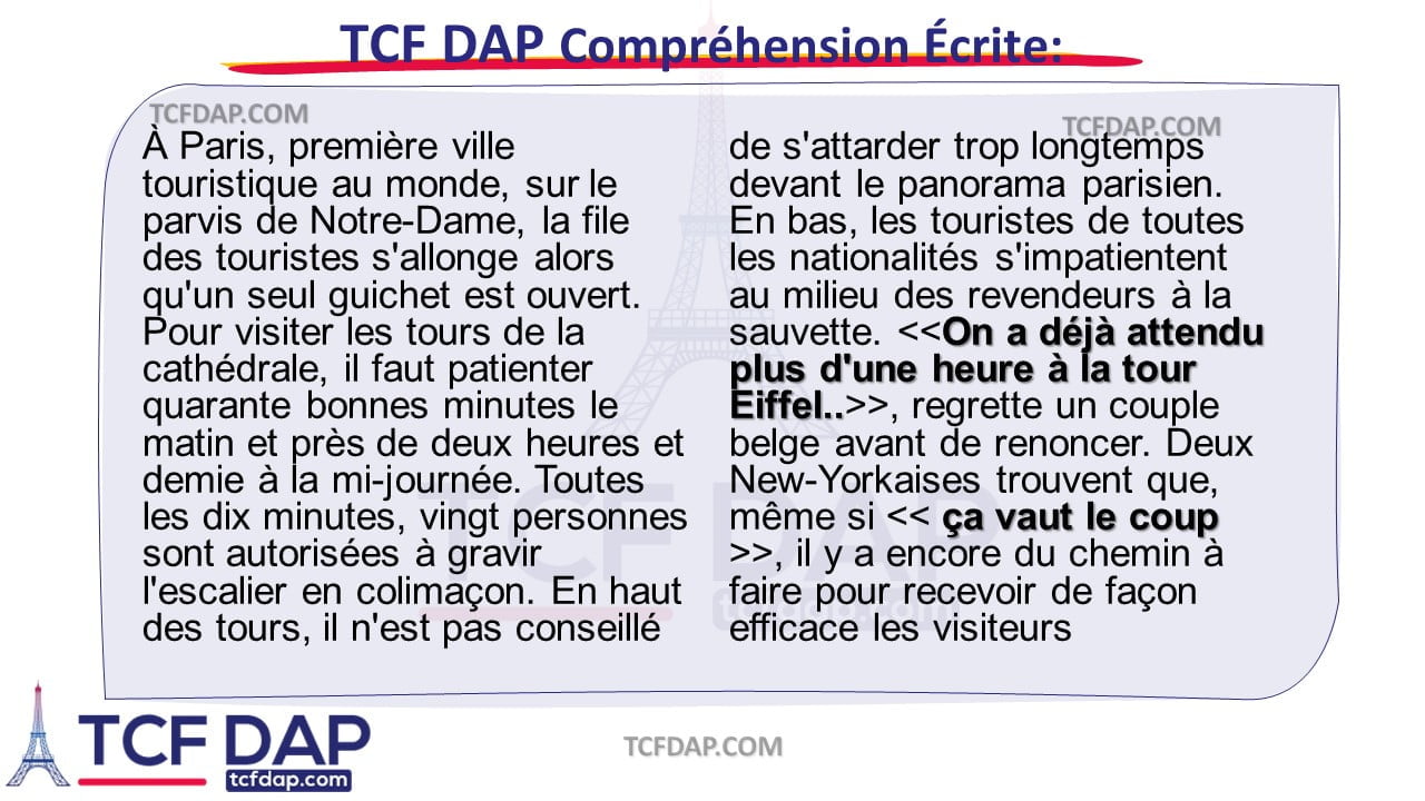 TCF DAP Compréhension Écrite