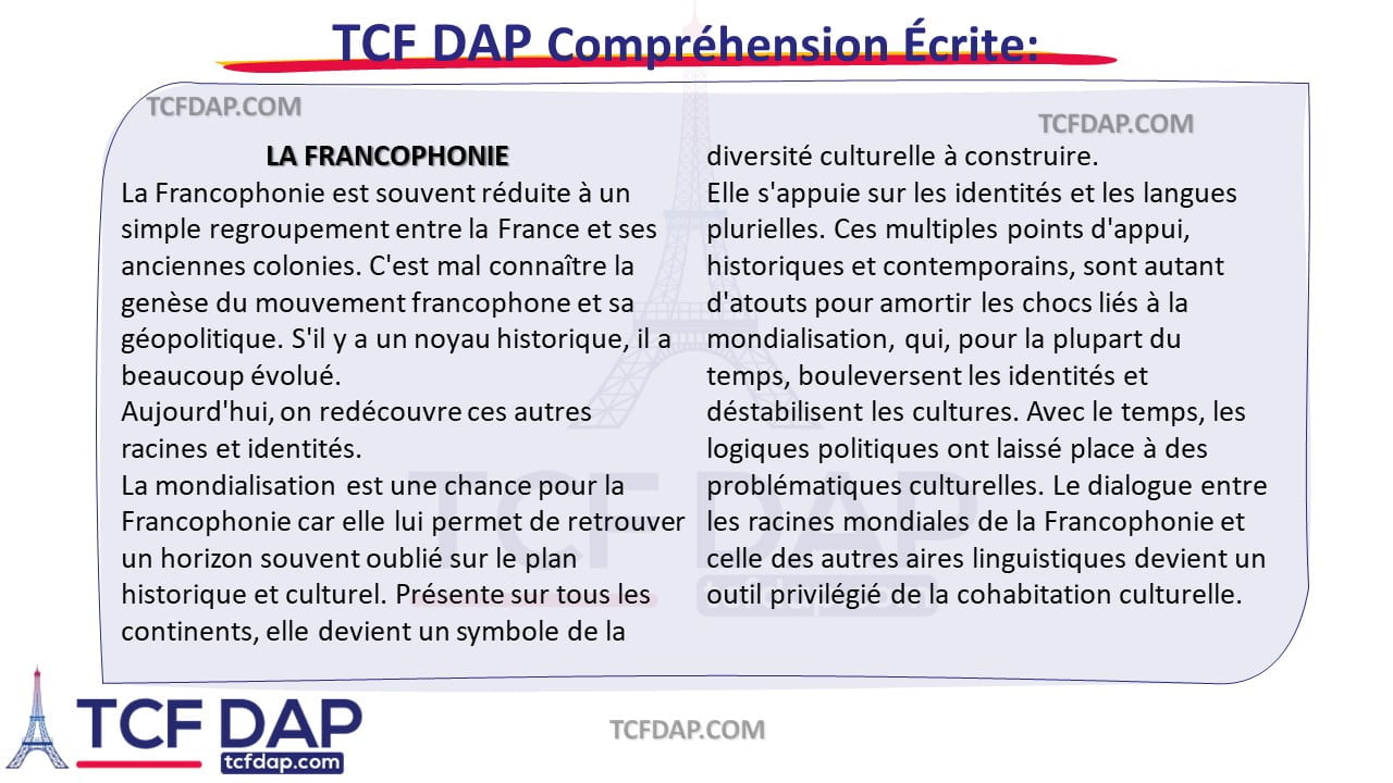 TCF DAP Compréhension Écrite