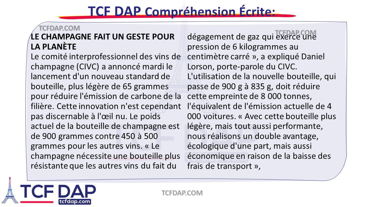 TCF DAP Compréhension Écrite