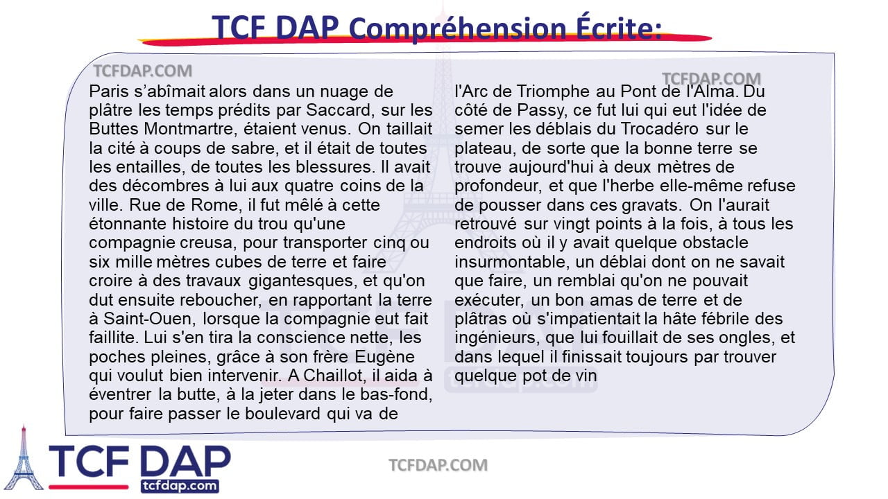 TCF DAP Compréhension Écrite